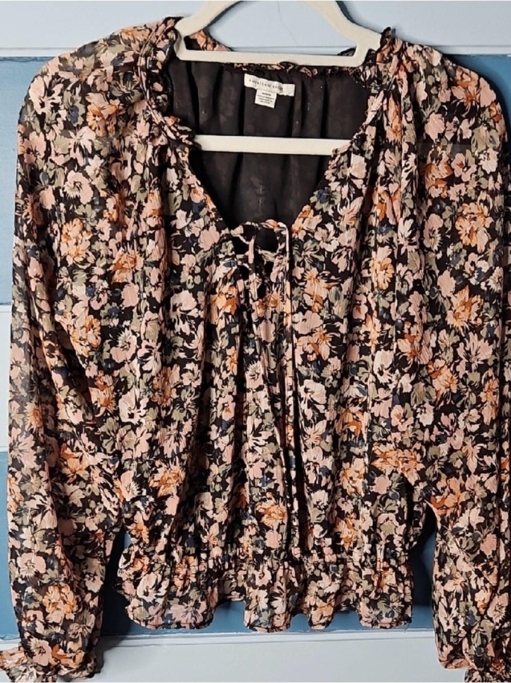 American Eagle Outfitters Black and Pink Women's Top